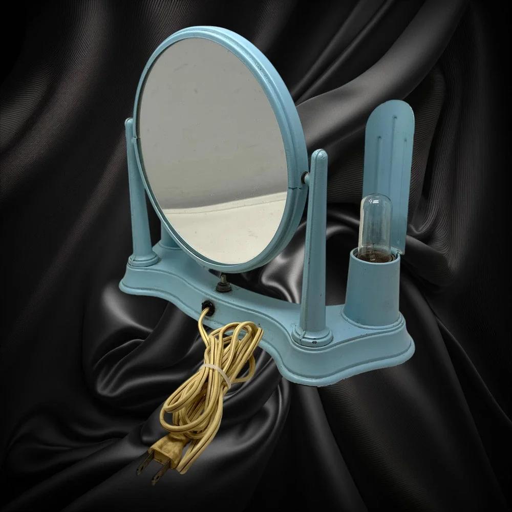 Vintage Bel Ayre Art Deco Boudoir Vanity Mirror Lighted Makeup Powder Blue